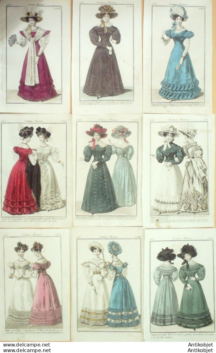 Gravures De Mode Costume Parisien 1825 Lot 18 9 Pièces - Acqueforti