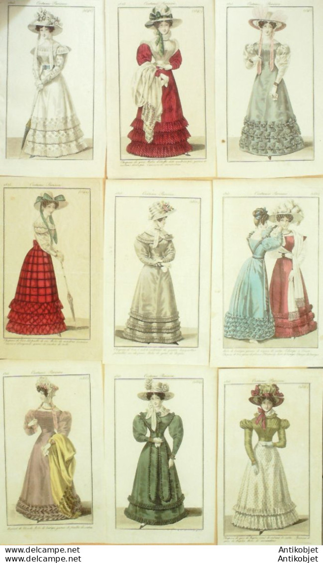 Gravures De Mode Costume Parisien 1825 Lot 17 9 Pièces - Radierungen