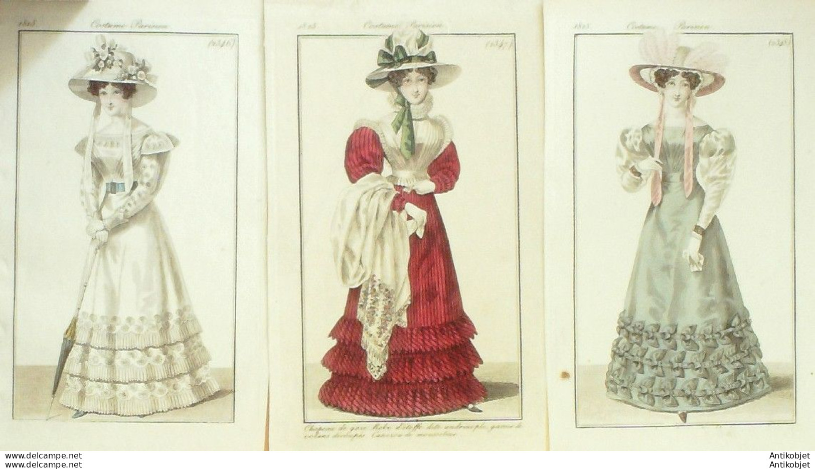 Gravures De Mode Costume Parisien 1825 Lot 17 9 Pièces - Radierungen