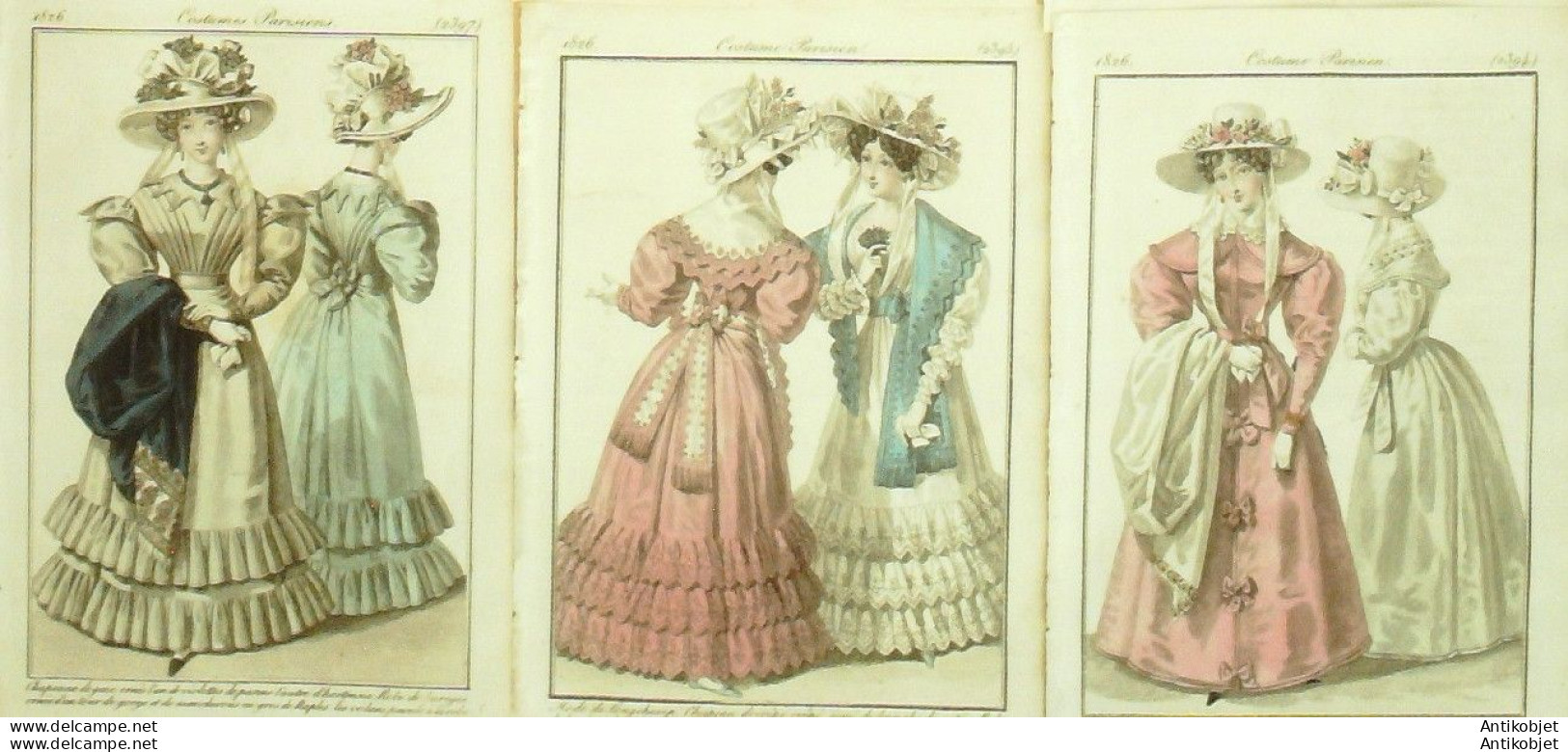 Gravures De Mode Costume Parisien 1826 Lot 20 9 Pièces - Eaux-fortes