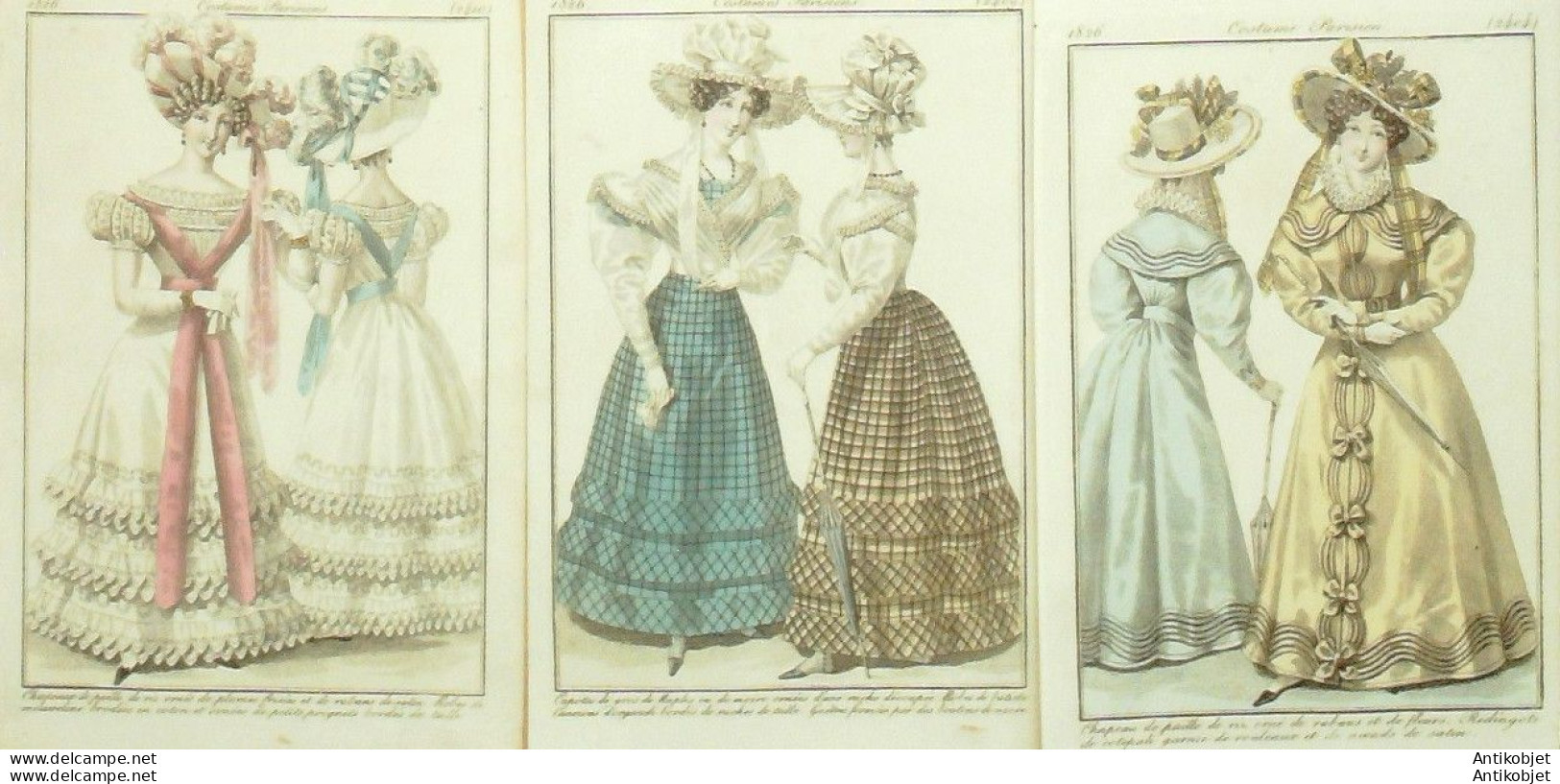 Gravures De Mode Costume Parisien 1826 Lot 21 9 Pièces - Acqueforti