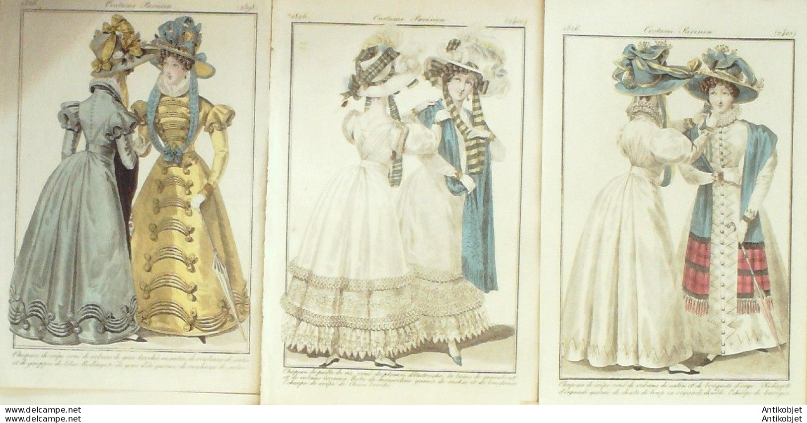 Gravures De Mode Costume Parisien 1826 Lot 21 9 Pièces - Aguafuertes