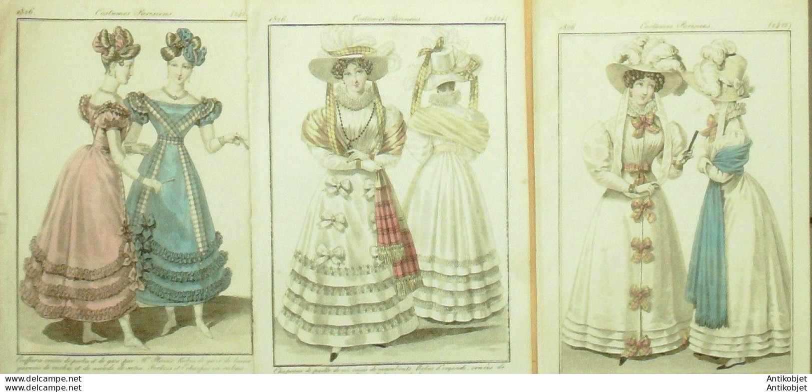 Gravures De Mode Costume Parisien 1826 Lot 22 9 Pièces - Eaux-fortes