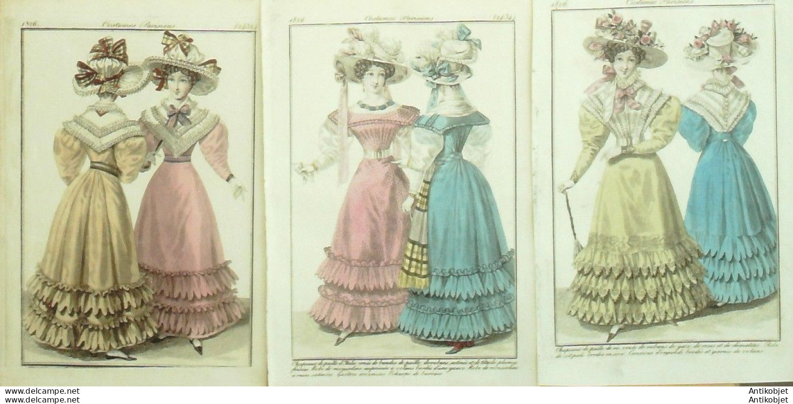 Gravures De Mode Costume Parisien 1826 Lot 34 9 Pièces - Aguafuertes