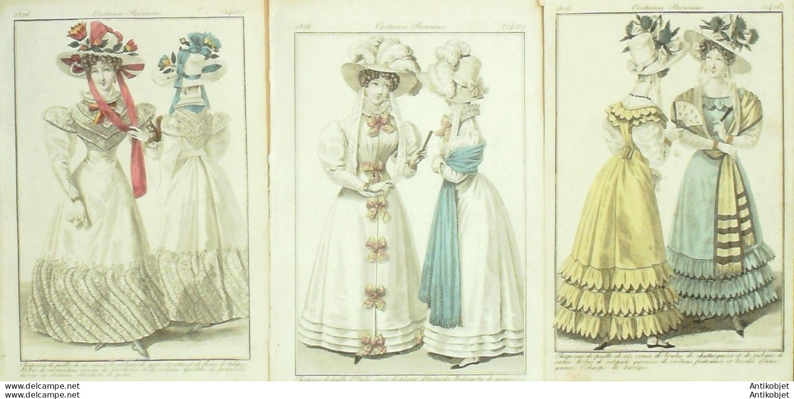 Gravures De Mode Costume Parisien 1826 Lot 34 9 Pièces - Aguafuertes