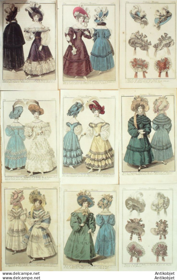 Gravures De Mode Costume Parisien 1829 Lot 27 9 Pièces - Radierungen