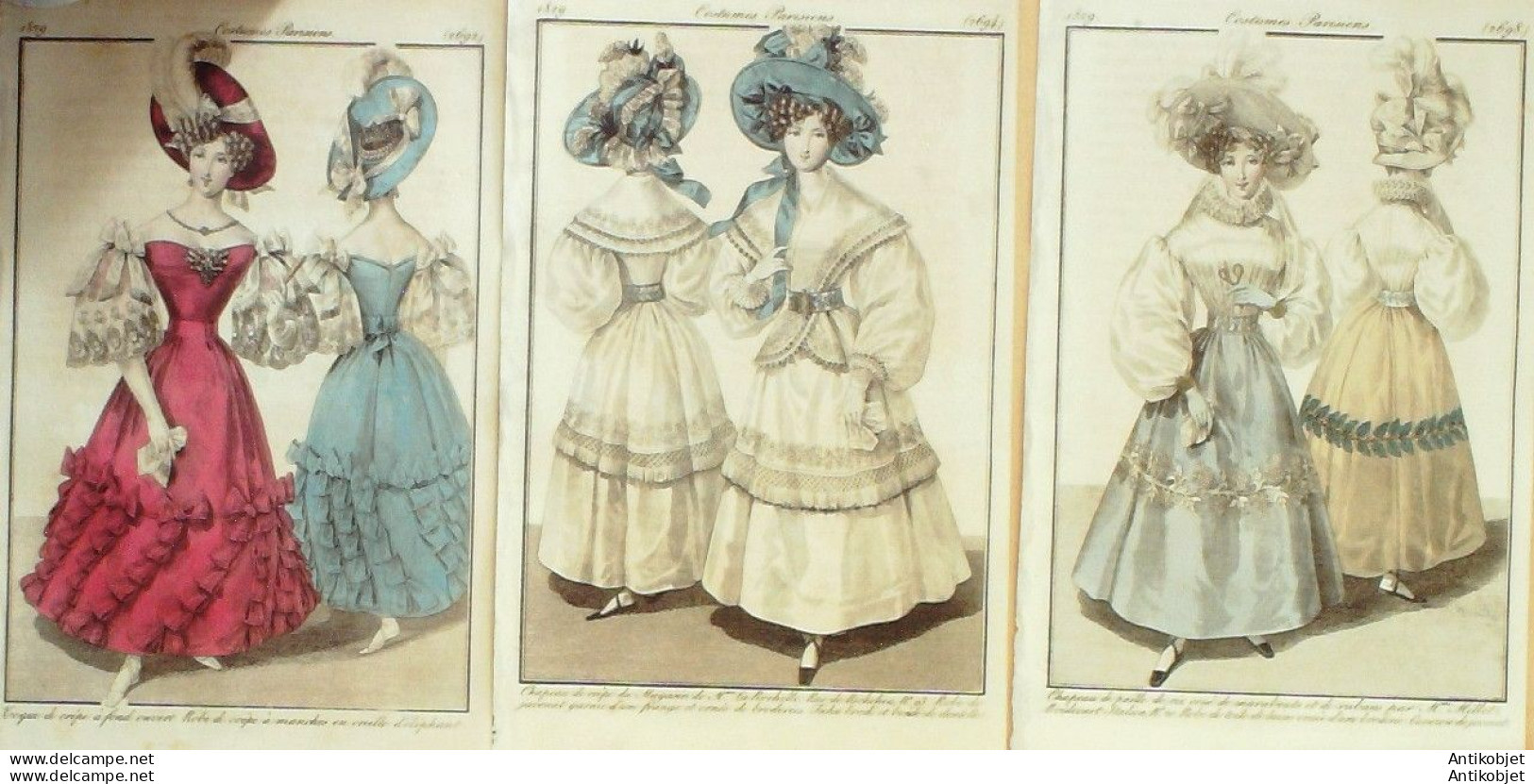 Gravures De Mode Costume Parisien 1829 Lot 28 9 Pièces - Etchings