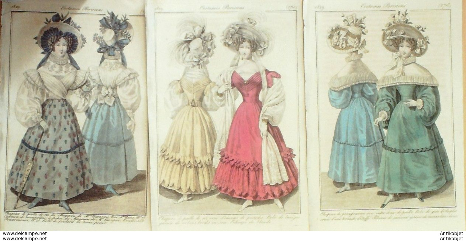 Gravures De Mode Costume Parisien 1829 Lot 29 9 Pièces - Etsen