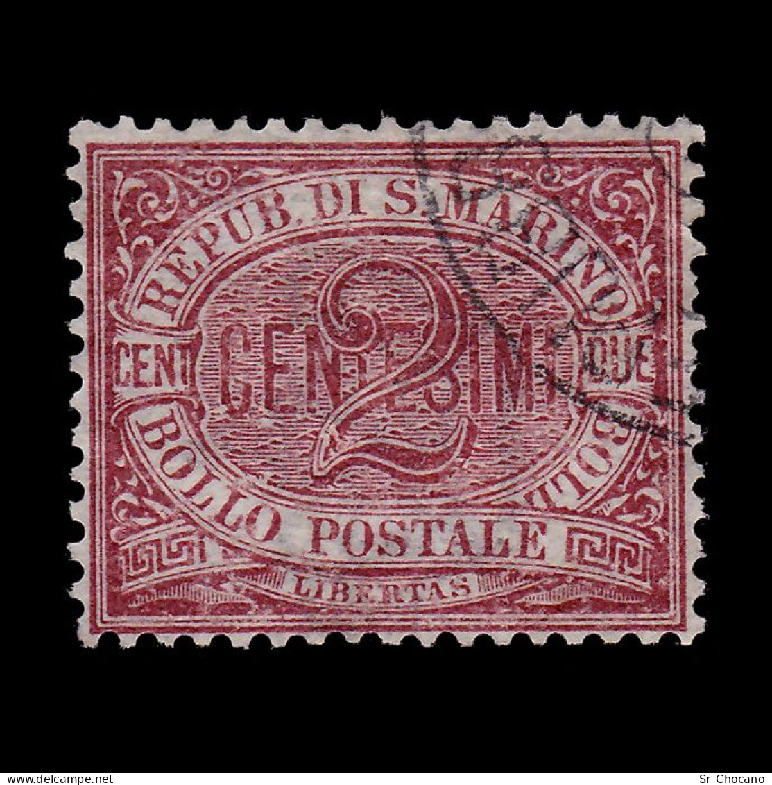 SAN MARINO STAMP.1895.NUMERAL.2c.SCOTT 3.USED - Usados