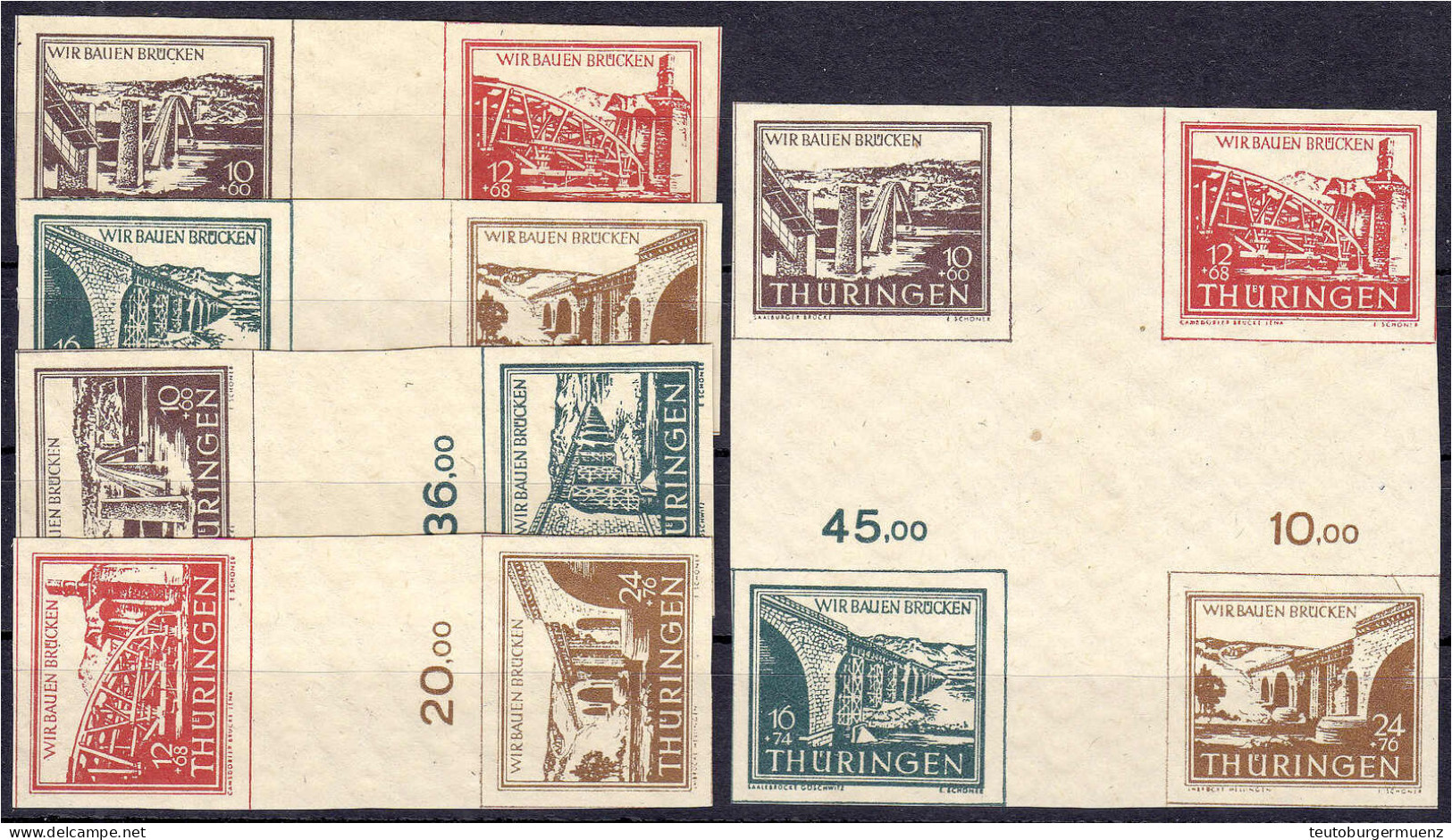 Wiederaufbau Zerstörter Brücken (Zusammendrucke Und Herzstück Aus Großbogen) 1946, Postfrische Erhaltung. Mi. 320,-€ Mic - Other & Unclassified