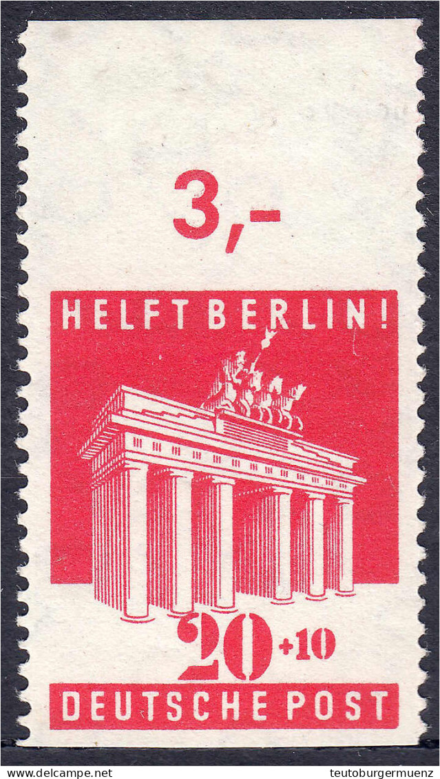 20+10 Pf. Berlin-Hilfe 1948, Postfrische Luxuserhaltung, Waagrecht Ungezähnt, Am Oberrand Falz, Unsigniert, Tadellos. Mi - Other & Unclassified