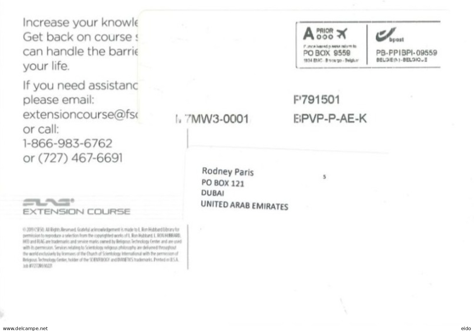 BELGIUM - 2023, P0STAL FRANKING MACHINE LABEL CARD TO DUBAI. - Other & Unclassified