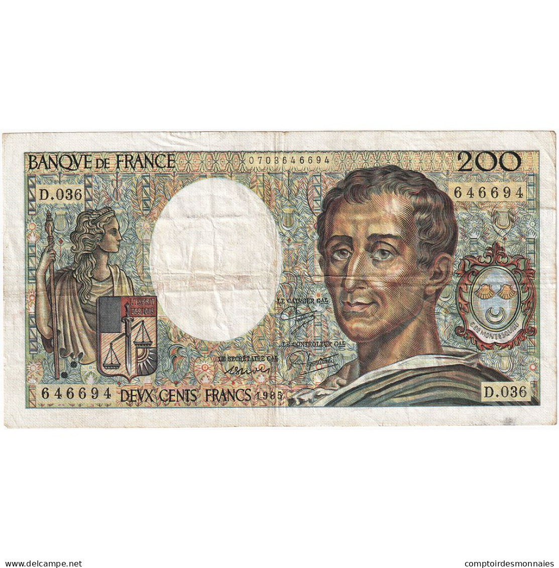 France, 200 Francs, Montesquieu, 1985, D.036, TB+, Fayette:70.5, KM:155a - 200 F 1981-1994 ''Montesquieu''