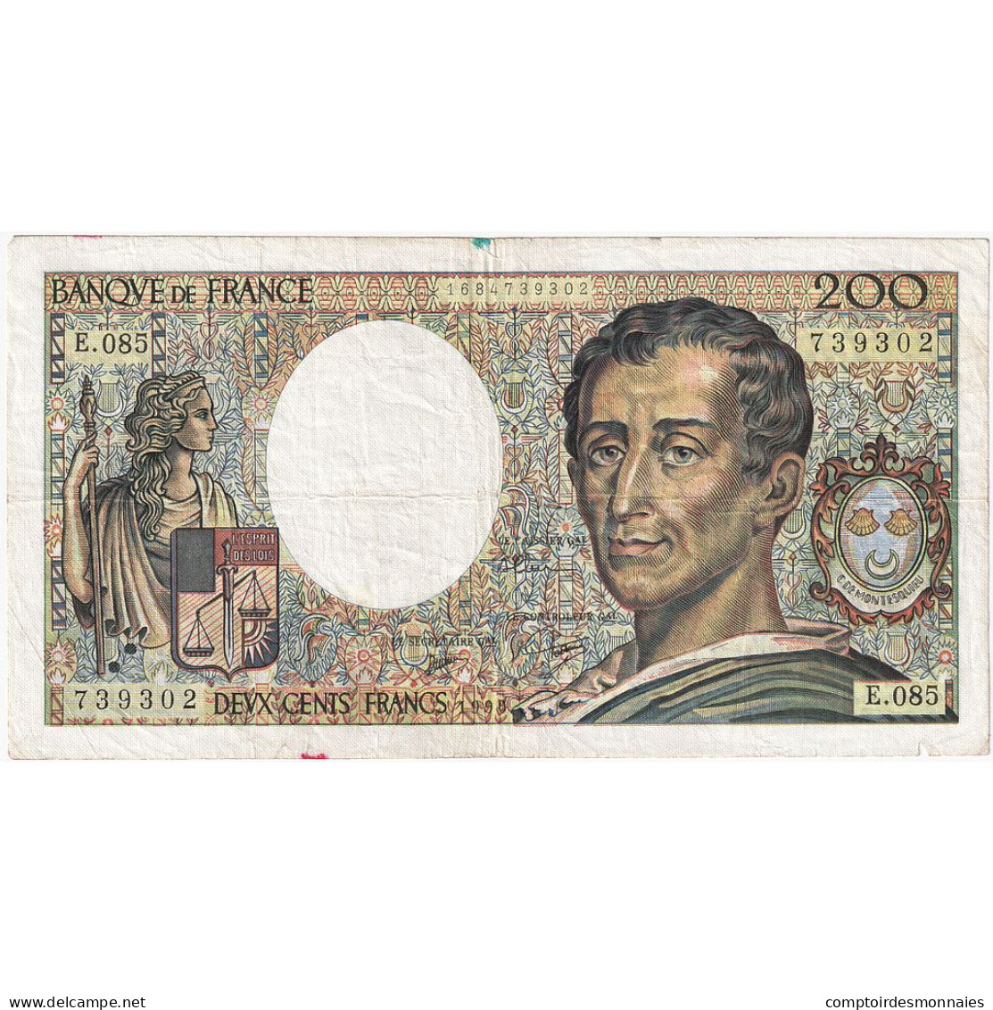 France, 200 Francs, Montesquieu, 1990, E.085, TTB, Fayette:70.10a, KM:155d - 200 F 1981-1994 ''Montesquieu''