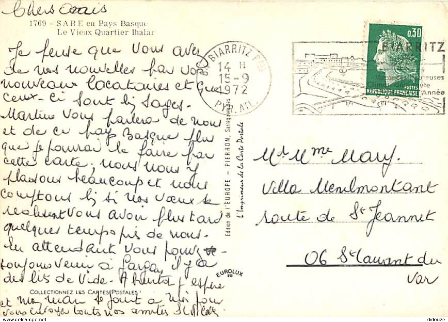 64 - Sare - Le Vicu.x Quartier Ihalar - Flamme Postale De Biarritz - CPM - Voir Scans Recto-Verso - Sare