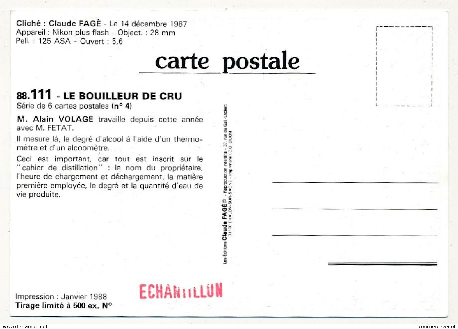 CPM - Le Bouilleur De Cru - 88.111 Cliché Claude Fagé - Sonstige & Ohne Zuordnung