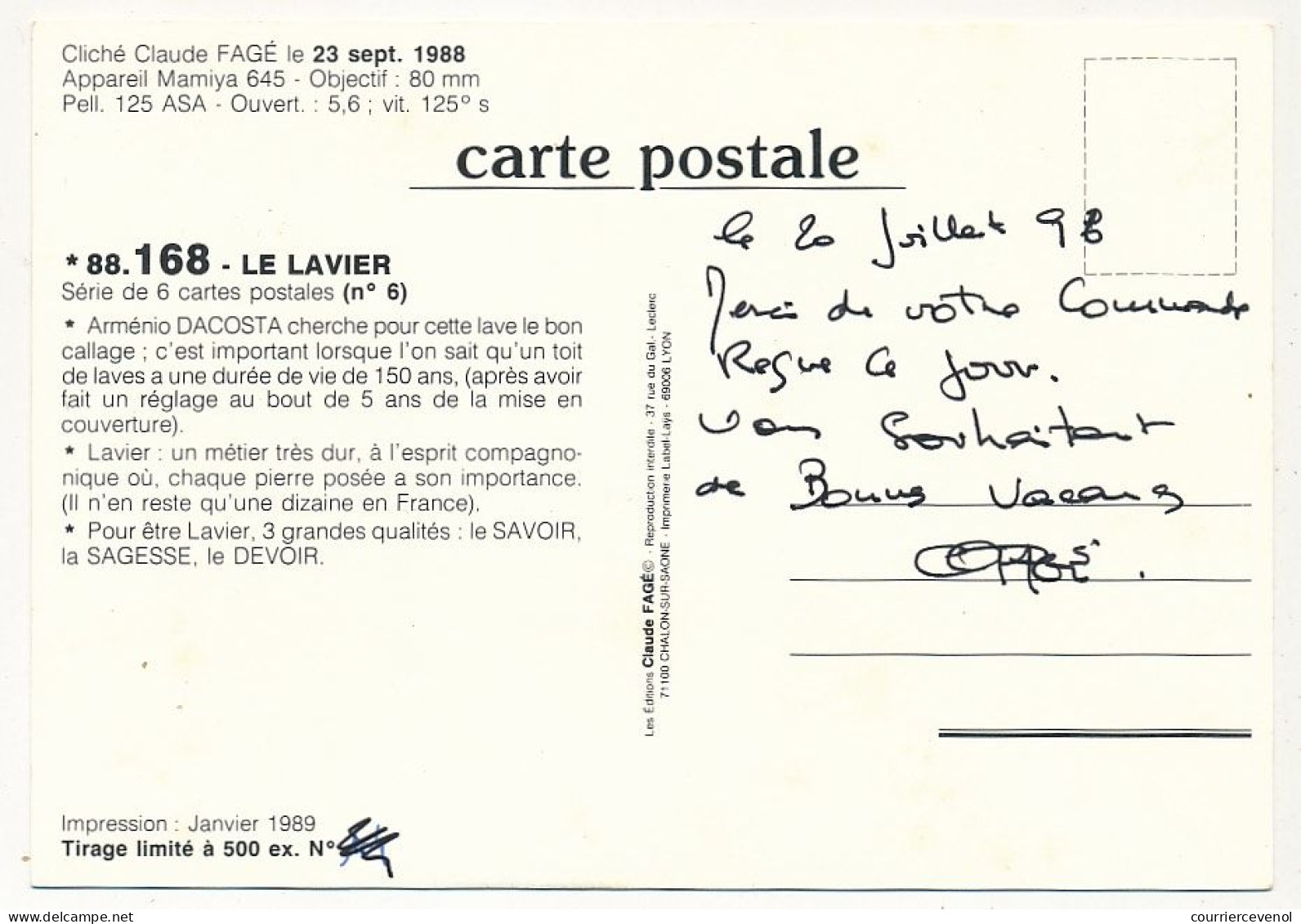 CPM - Le LAVIER - M. ARMÉNIO DACOSTA - 88.168 - Cliché Claude Fagé - Sonstige & Ohne Zuordnung