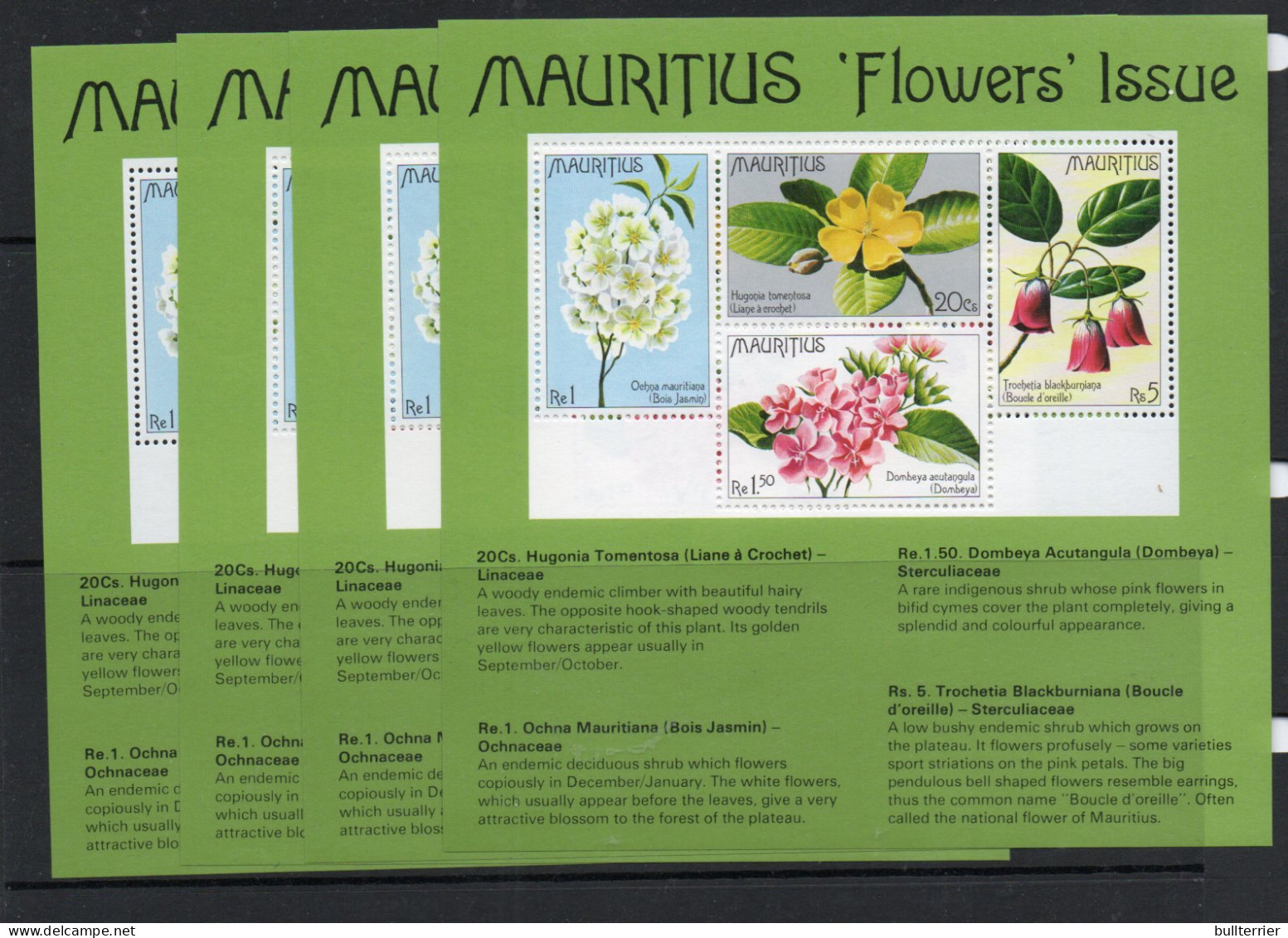 MAURITIUS - 1977 - FLOWERS MINIATURE SHEETS  X 4  MINT NEVER HINGED ,SG CAT £17 - Maurice (1968-...)