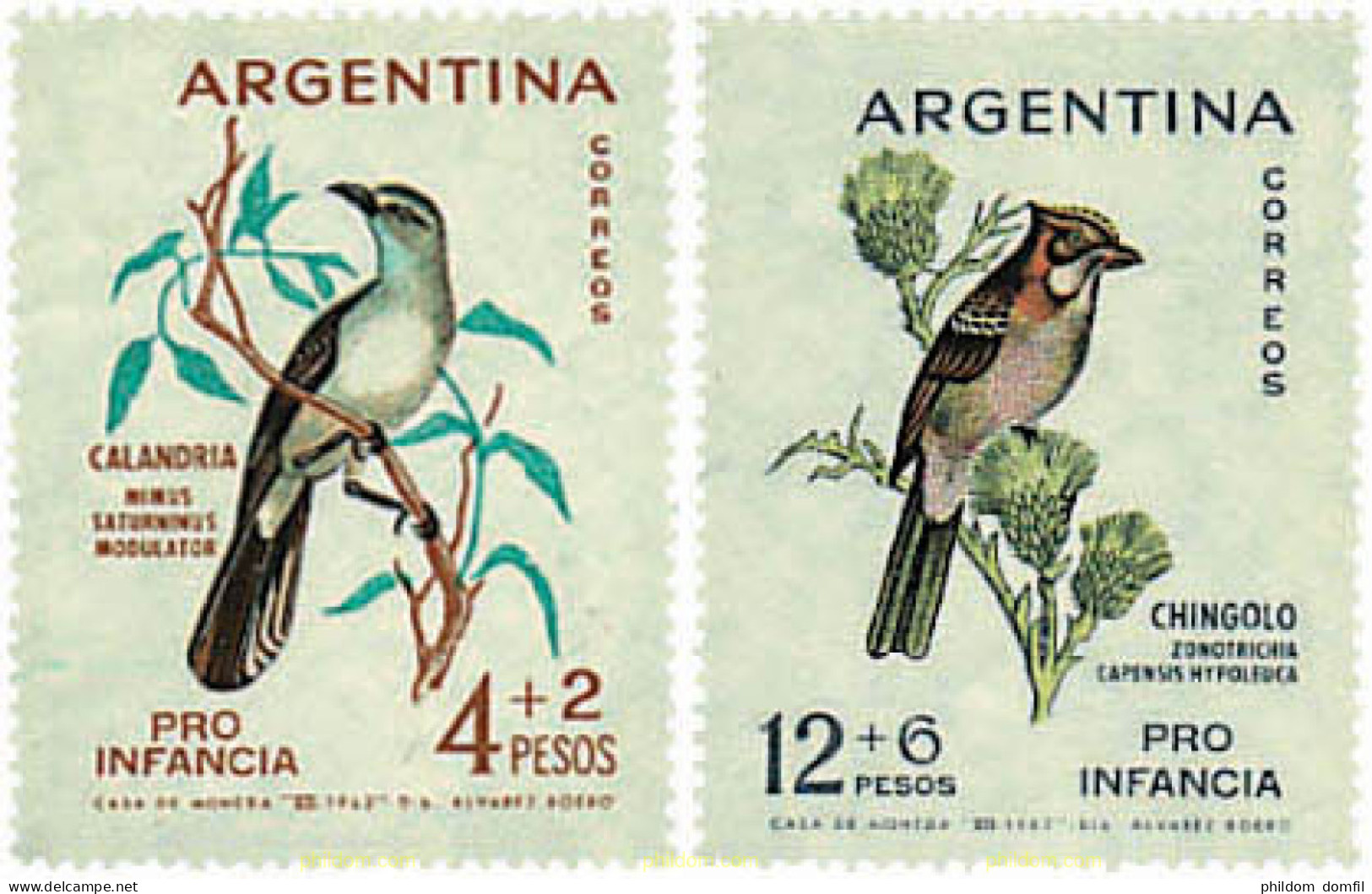 726746 HINGED ARGENTINA 1962 PRO INFANCIA. AVES - Nuevos