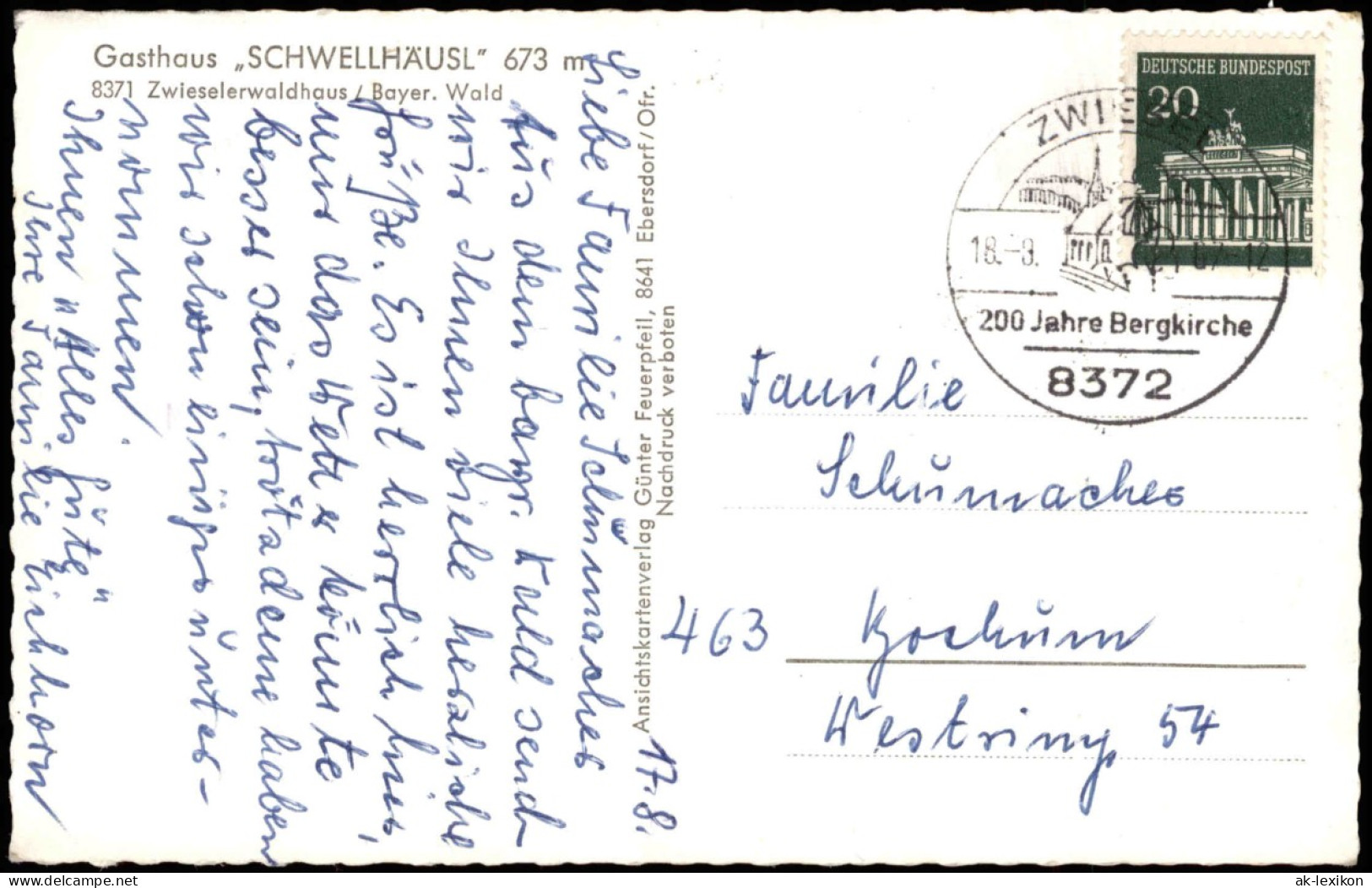 Ansichtskarte Zwiesel Gasthaus SCHWELLHÄUSL" 1963 - Zwiesel