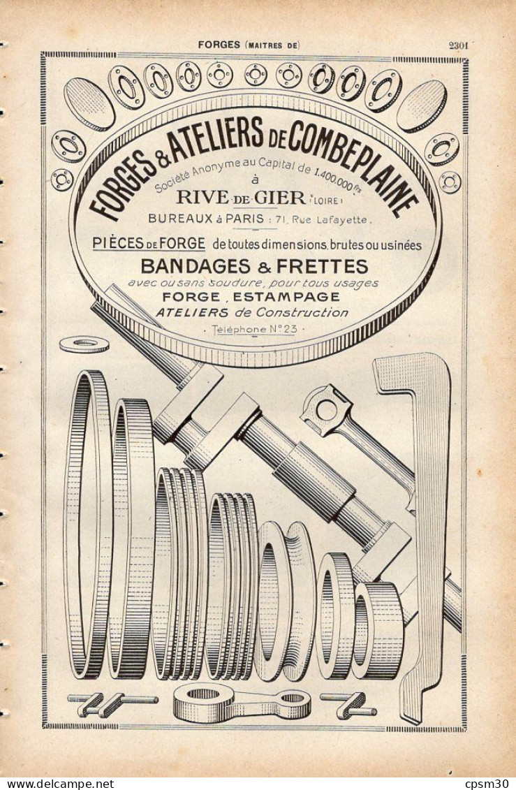 PUB 1921 - Forge & Atelier De Combeplaine 42 Rive De Gier, Garniture Caoutchouc Walker Londres - Pubblicitari