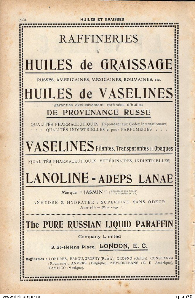 PUB 1921 - Gommes Laques & Résines (disque Phono) AF Suter Londres, Raffinerie Huiles Graissage Vaselines Jasmin - Pubblicitari