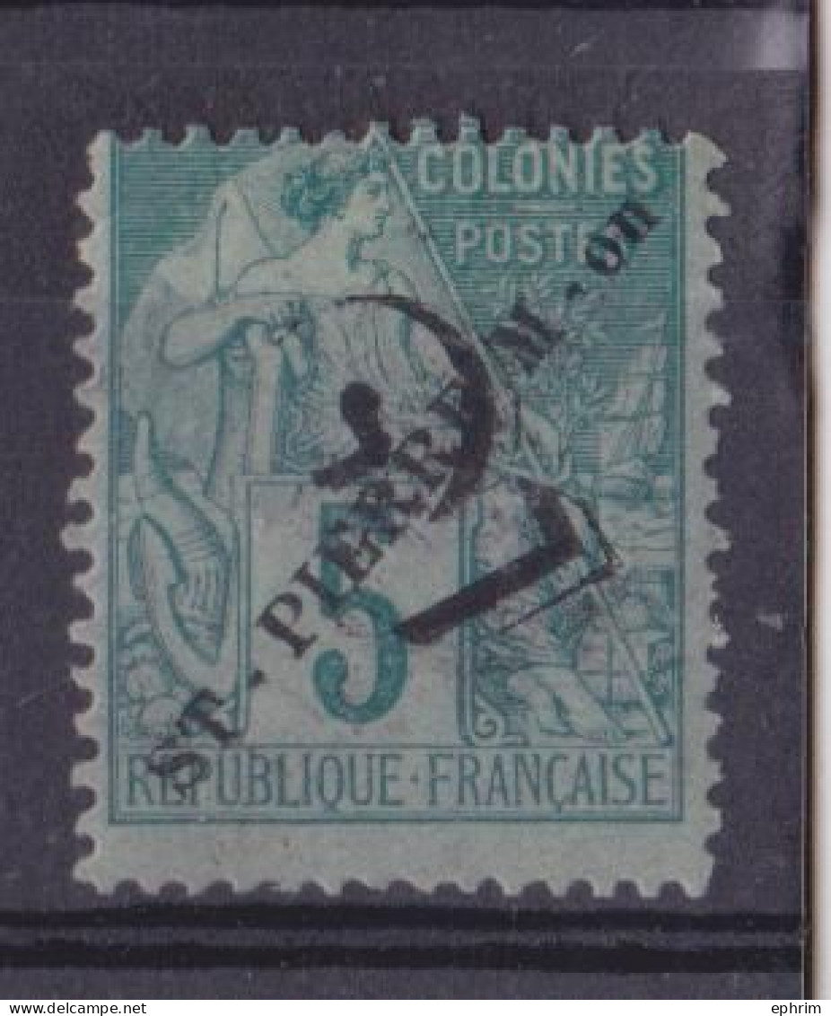 France Colonies Timbre Ancien Classique Neuf Charnière 5 Centimes Surcharge Saint-Pierre-et-Miquelon 2 Centimes - Ungebraucht