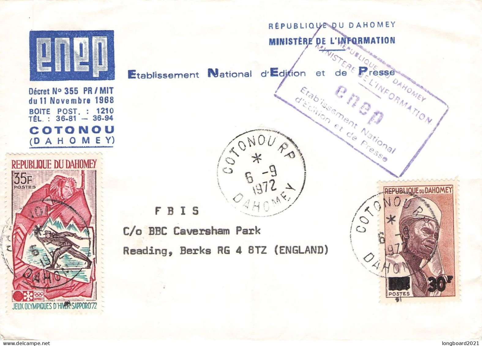 DAHOMEY - MAIL 1972 COTONOU - GB /6148 - Bénin – Dahomey (1960-...)