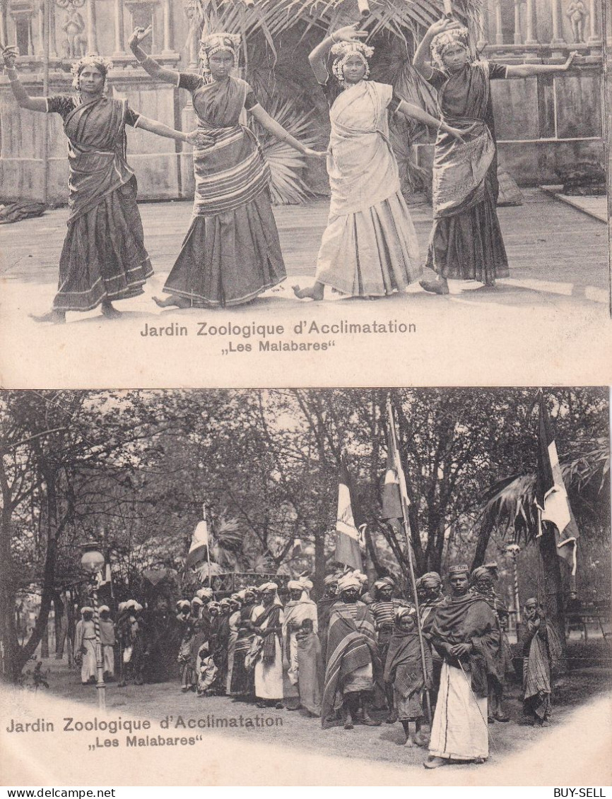 FRANCE - 4 CARTES - PARIS JARDIN ZOOLOGIQUE D'ACCLIMATATION. LES MALABARES 1902 --- Avec RARE - Parks, Gärten
