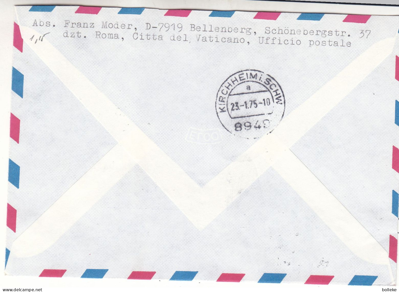 Vatican - Lettre Recom De 1975 - Oblit Poste Vaticane - Exp Vers Kirchheim - - Cartas & Documentos