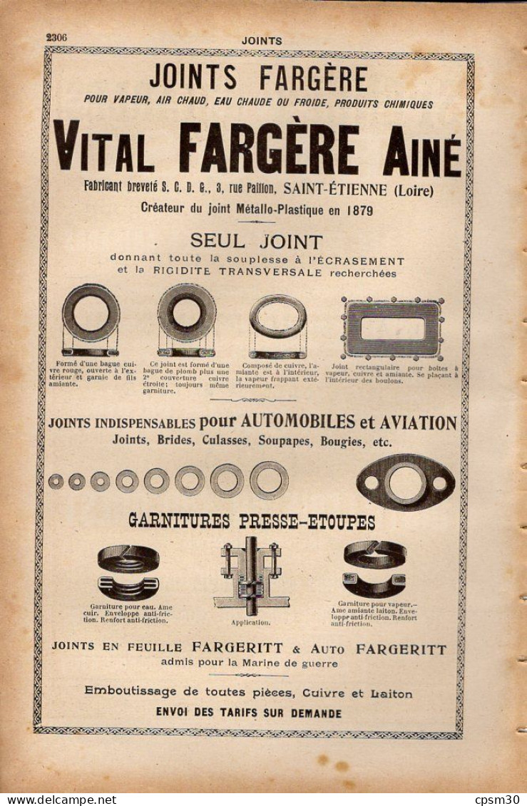 PUB 1921 - Chirurgie Aiguilles A Suture, Chas à Ressort Spencer Londre, Joint Automobile Aviation Fargère 42 St Etienne - Pubblicitari