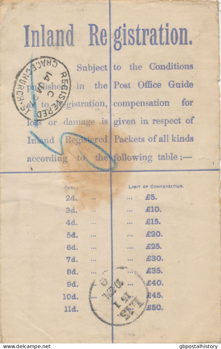 GB 14.1.1897, Very Fine QV 2d Postal Stationery Registered Envelope Uprated With QV Jubilee 2½d, Nice PERFIN „LOW / BK.“ - Brieven En Documenten