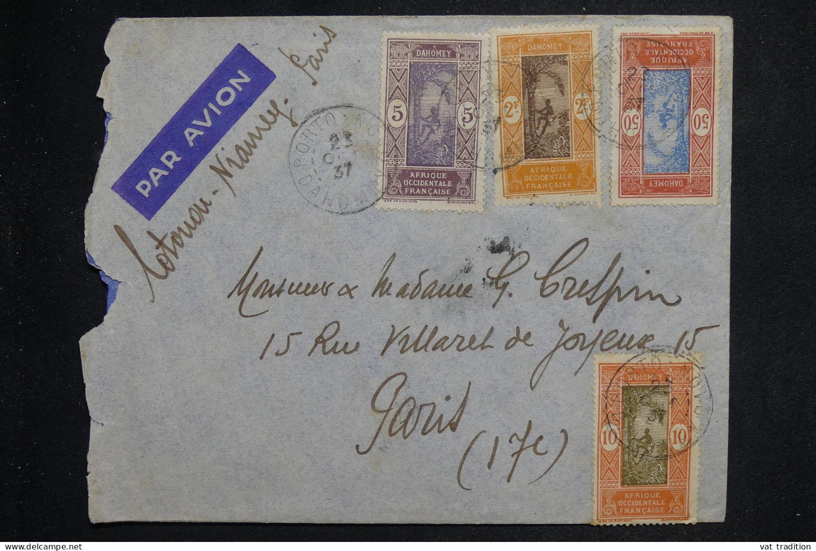 DAHOMEY - Enveloppe De Porto Novo Pour Paris Par Avion En 1937 - L 150555 - Briefe U. Dokumente