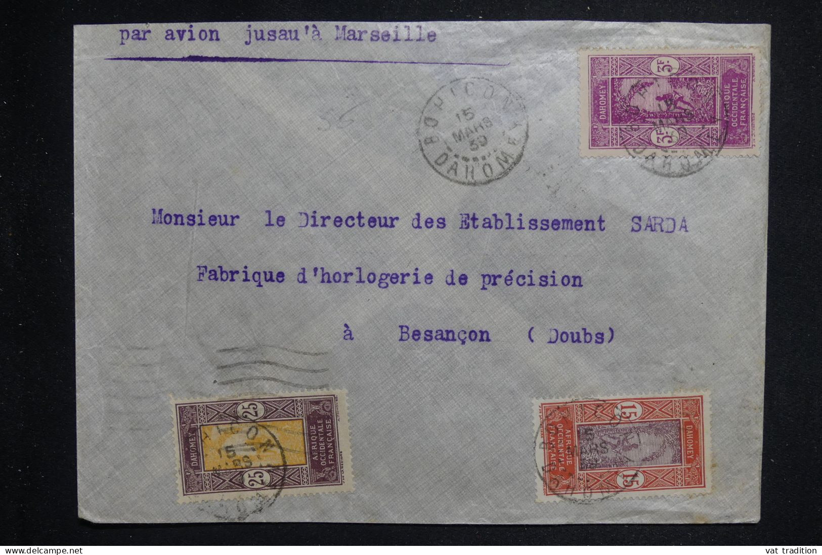 DAHOMEY - Enveloppe De Bohicon Pour Besançon  En 1939 Par Avion - L 150556 - Brieven En Documenten