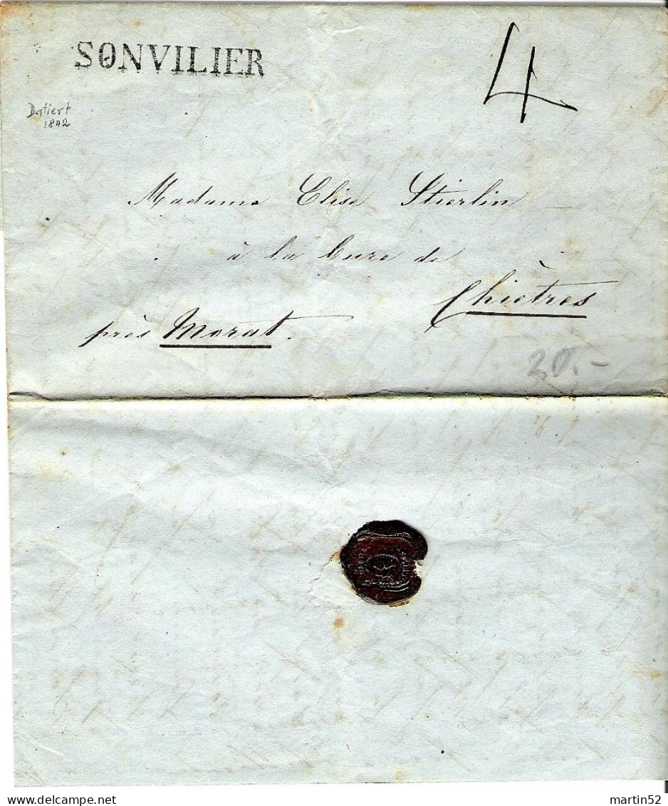 Schweiz Suisse 1842: Lettre Pliée De SONVILIER Pour Chiètres Près Morat (Kerzers Bei Murten) - ...-1845 Voorlopers