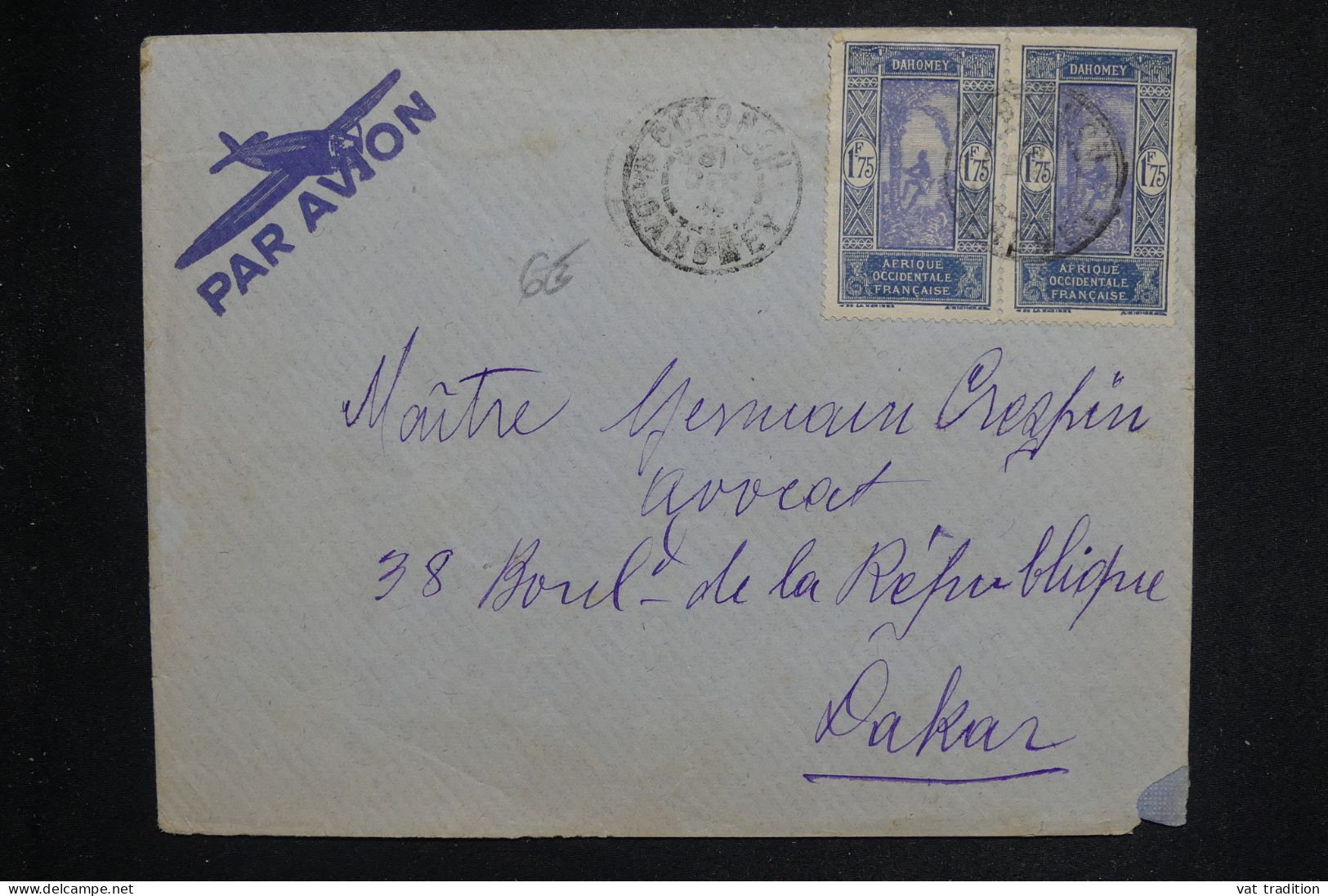 DAHOMEY - Enveloppe De Cotonou Pour Dakar Par Avion - L 150557 - Lettres & Documents
