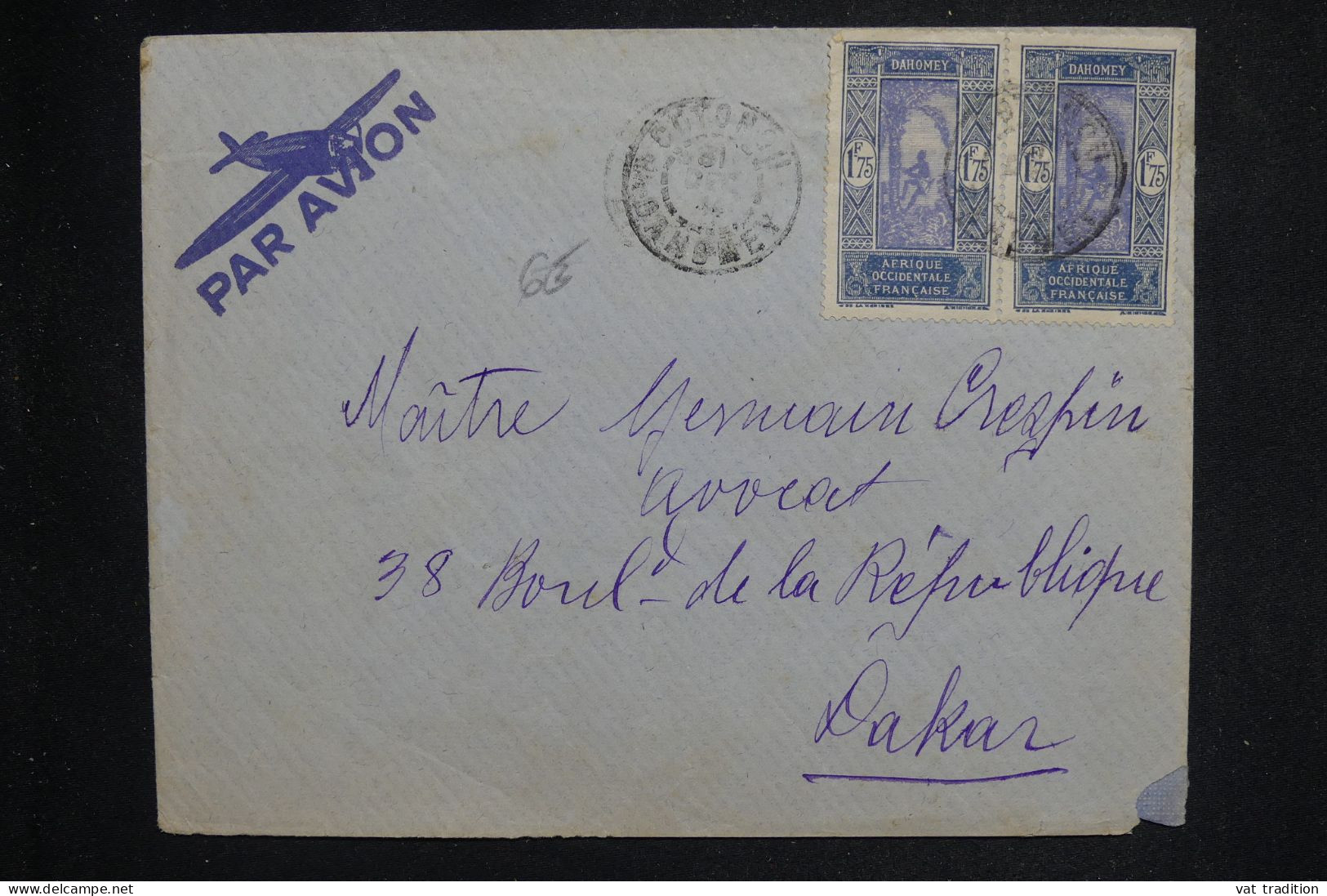 DAHOMEY - Enveloppe De Cotonou Pour Dakar Par Avion - L 150557 - Briefe U. Dokumente