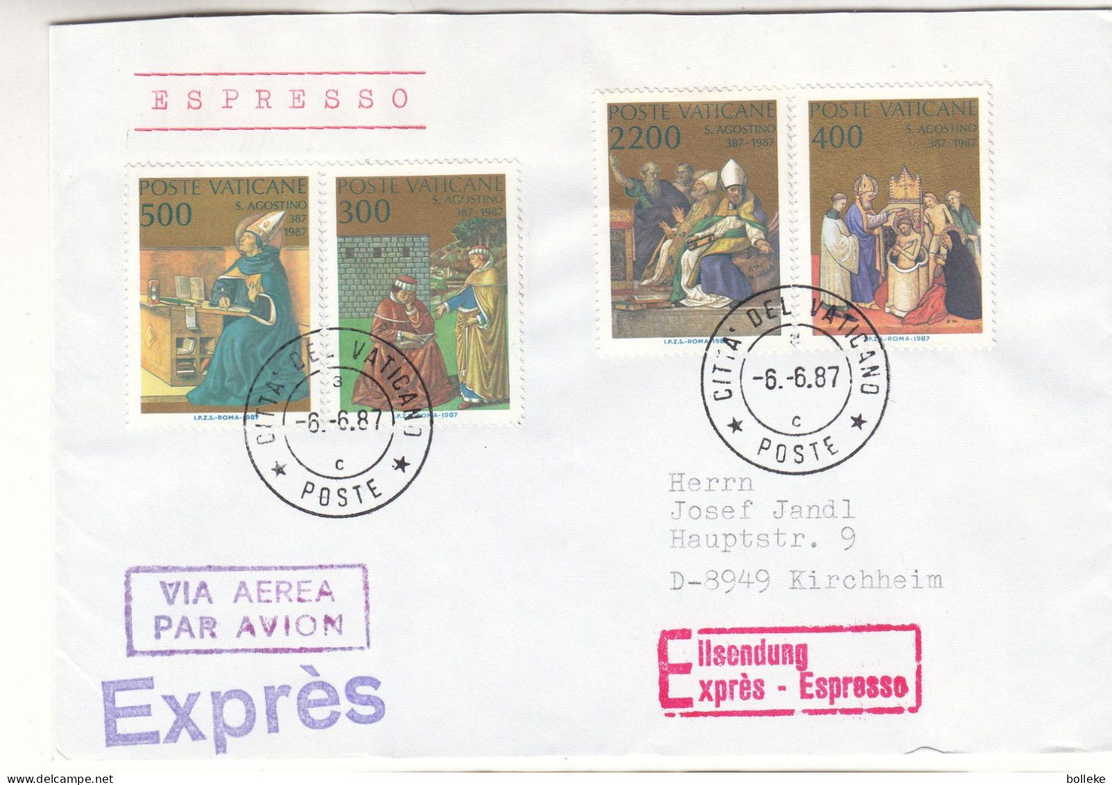 Vatican - Lettre Exprès De 1987 - Oblit Citta Del Vatican0 - Exp Vers Kirchheim - - Briefe U. Dokumente