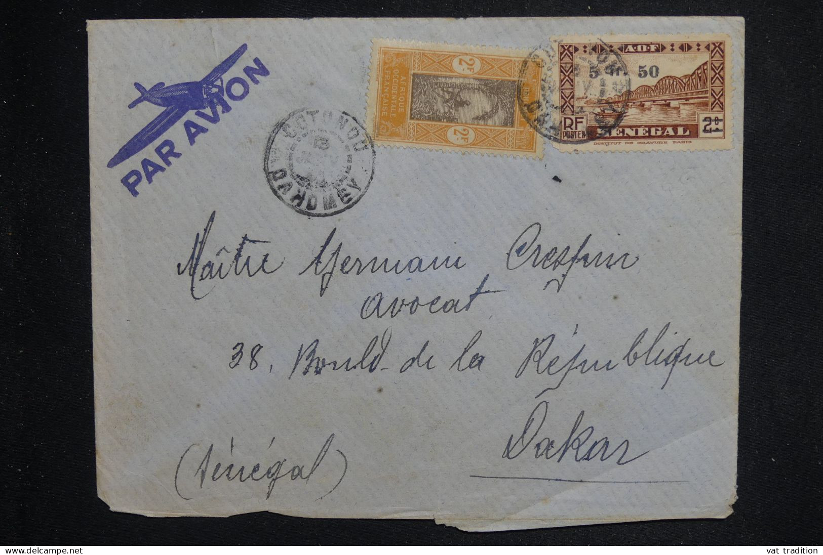 DAHOMEY - Enveloppe De Cotonou Pour Dakar Par Avion - L 150561 - Covers & Documents