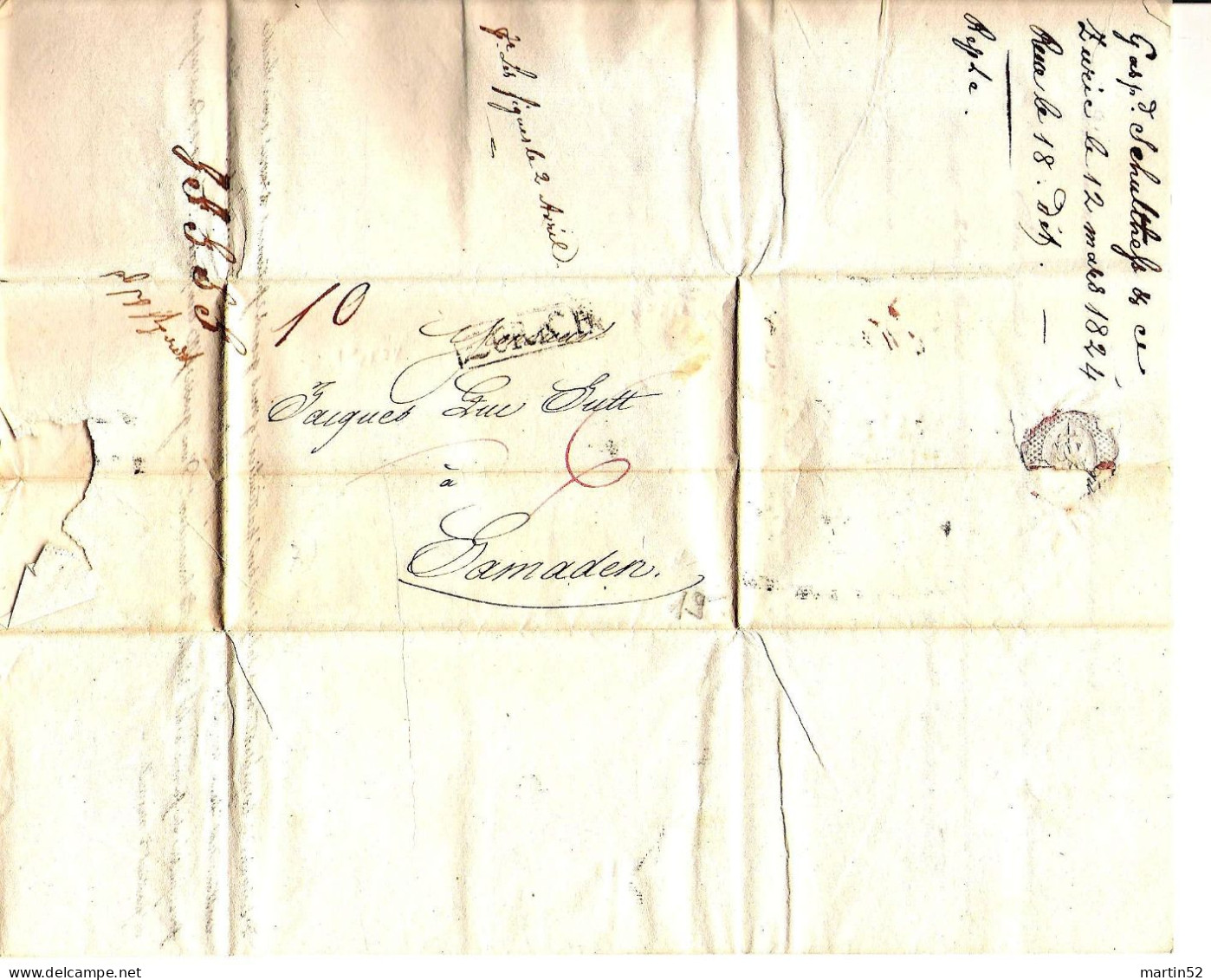 Schweiz Suisse 1842: Faltbrief (offen) Von Zürich Nach Samaden 12. Mars 1824 (mit Balkenstempel ZÜRICH Linéaire) - ...-1845 Prephilately