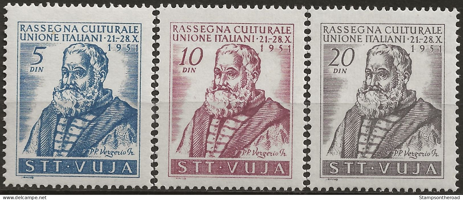 TZB41-43L - 1951 Trieste Zona B, Sassone Nr. 41/43,  Serie Cpl. Di 3 Francobolli Nuovi Con Traccia Di Linguella */ - Ungebraucht