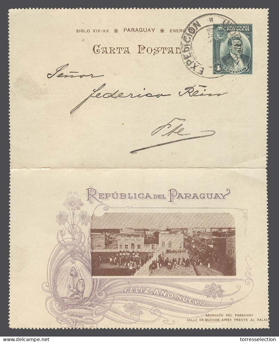PARAGUAY. 1901 (Jan). Asuncion Local Usage. New Year Ilustrated. 4c Green Stat Lettersheet Printed Message. Fine. - Paraguay