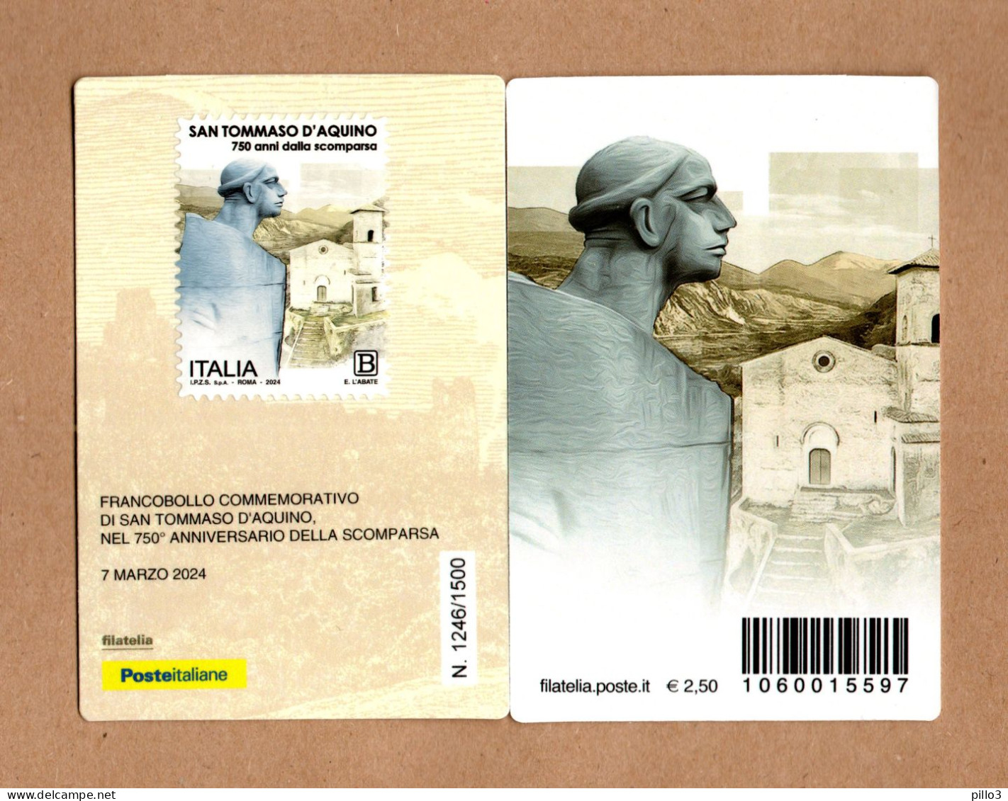 ITALIA :   Tessera Filatelica - San  TOMMASO  D'Aquino - Del  7.03.2024 - Philatelic Cards