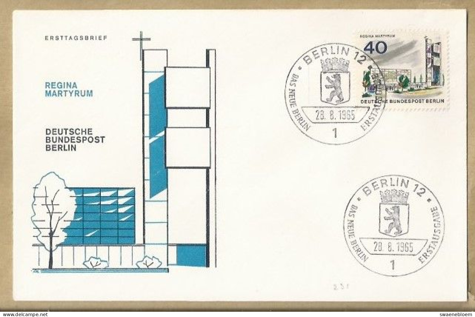 DE.- ERSTTAGSBRIEF. REGINA MARTYRUM. 28.8.1965. DEUTSCHEN BUNDESPOST BERLIN 12. - 1948-1970