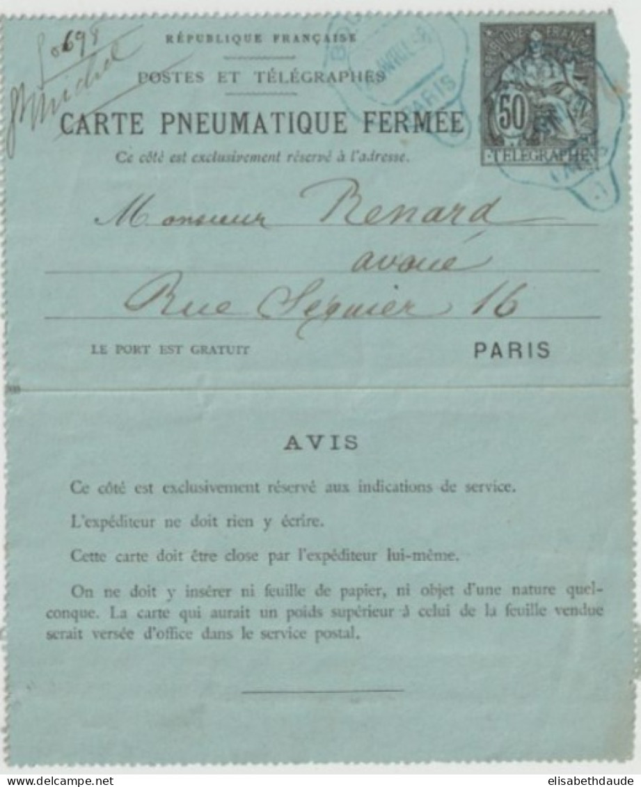 1898 - PNEUMATIQUE - CARTE-LETTRE CHAPLAIN "FERMEE" De PARIS BOURSE - Neumáticos