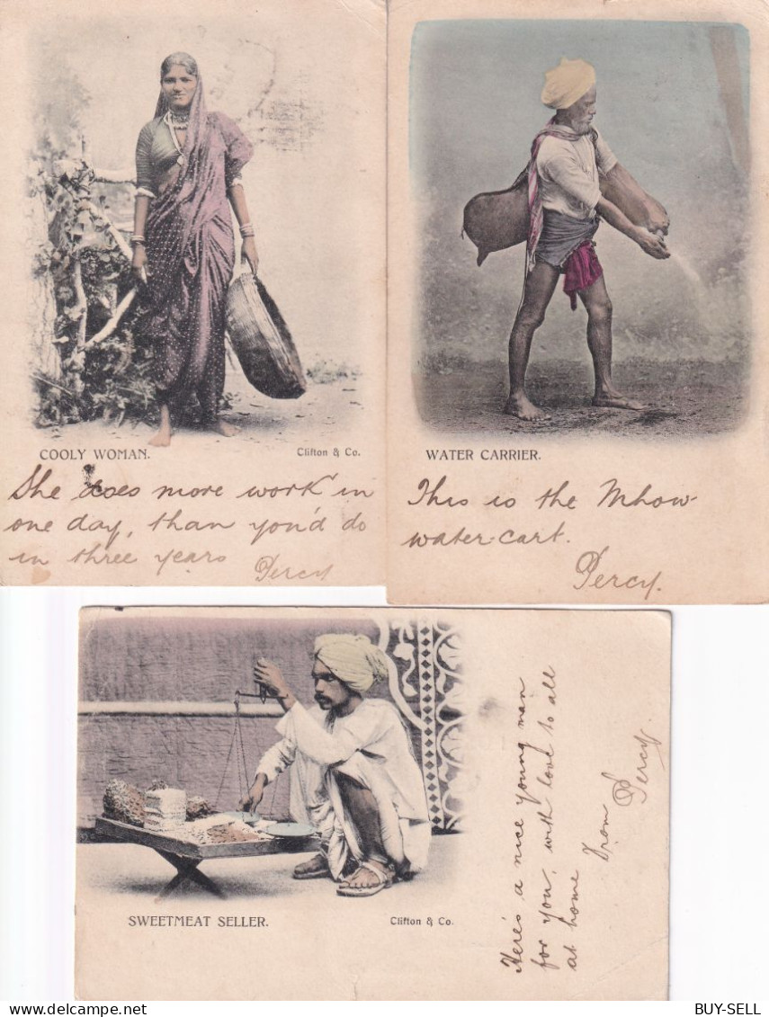INDE - SWEETMEAT SELLER / COOLY WOMAN / WATER CARRIER - 1904 - EN COULEUR - Indien