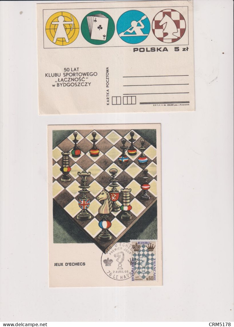 2 CPSM-ECHECS-1 CP ENTIER -POLOGNE-1 CP MAXIMUN-TIMBRE  JEU D'ECHEC-FDC-LE HAVRE76-2 AVRIL 1968 - Schaken