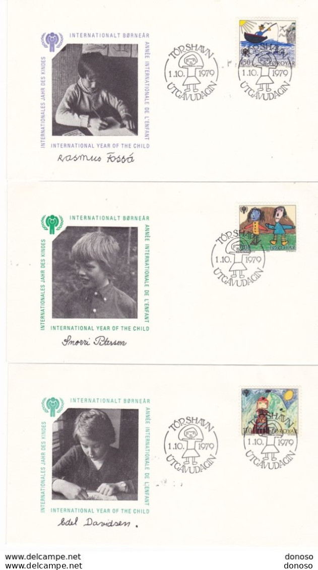 FEROË 1979 Année Internationale De L'enfant, Dessins D'enfants 3 Enveloppes  FDC Yvert 39-41, Michel 45-47 - Färöer Inseln
