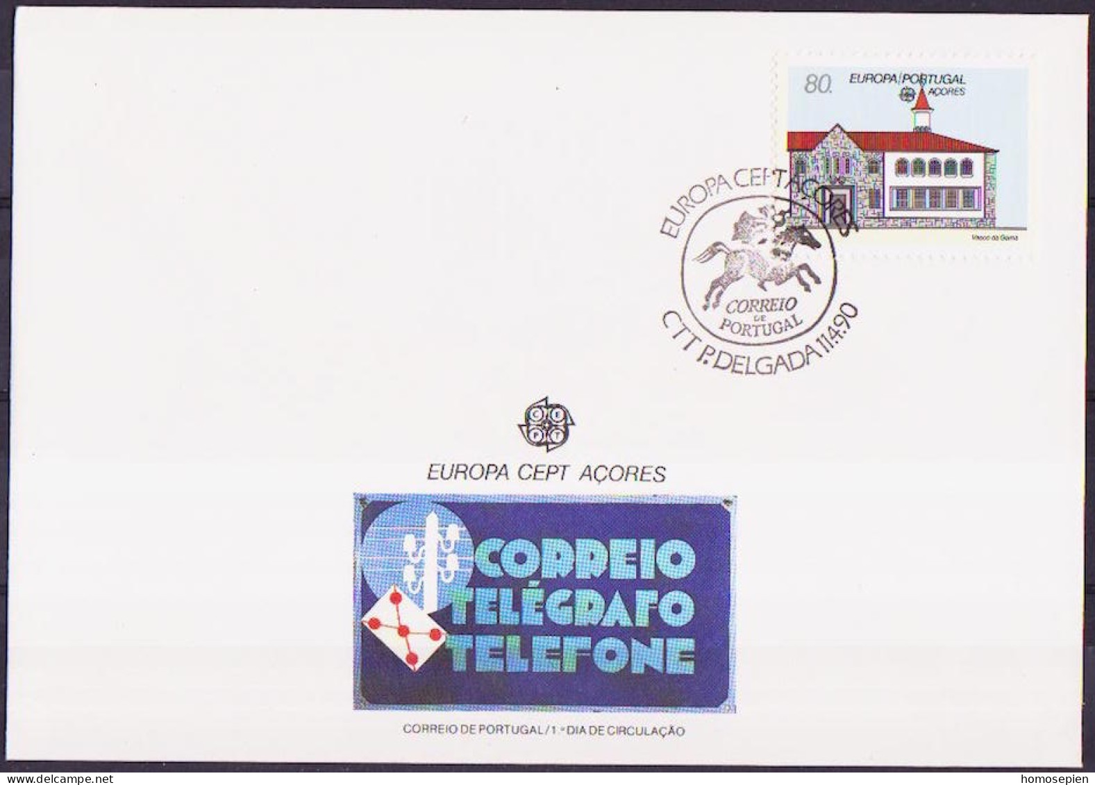 Europa CEPT 1990 Açores - Azores - Azoren - Portugal FDC1 Y&T N°399 - Michel N°409 - 80e EUROPA - 1990