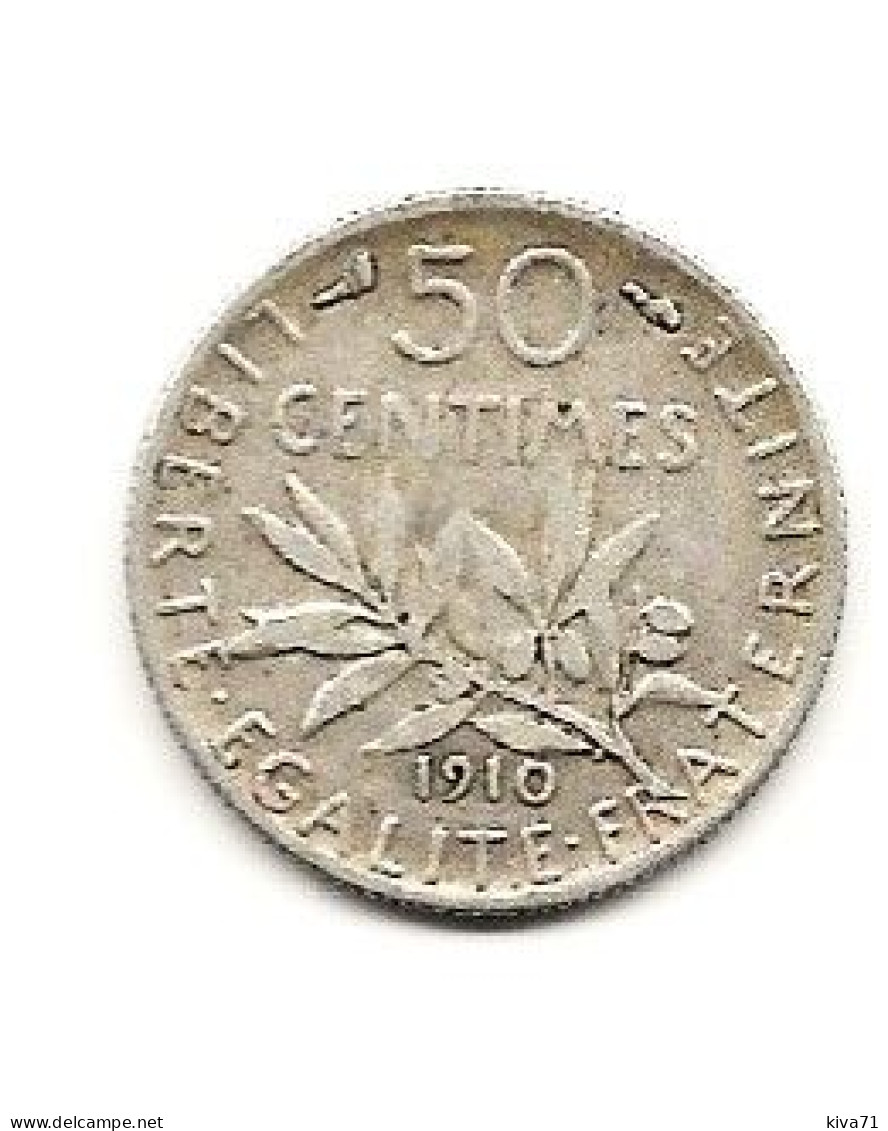 50 Centimes  "semeuse " 1910 ARGENT    TTB - 50 Centimes